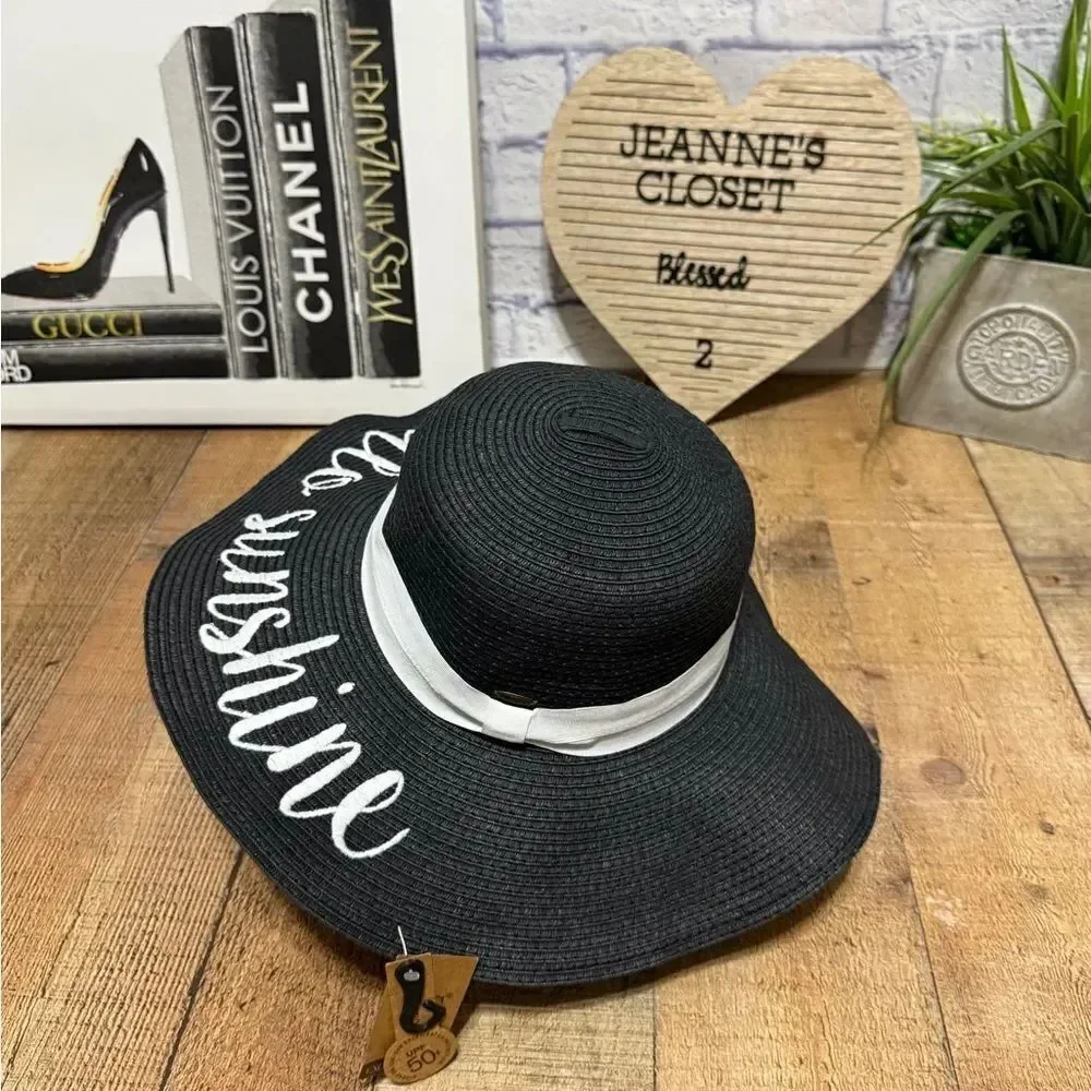 NEW! CC Women's Paper Weaved Beach Hello Sunshine Embroidered Floppy Brim hat